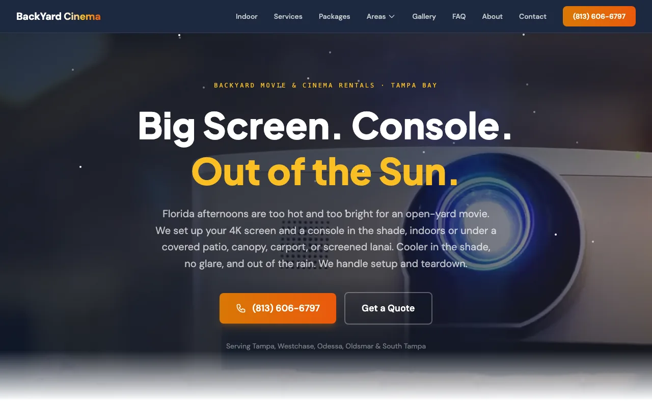 Backyard Cinema website screenshot