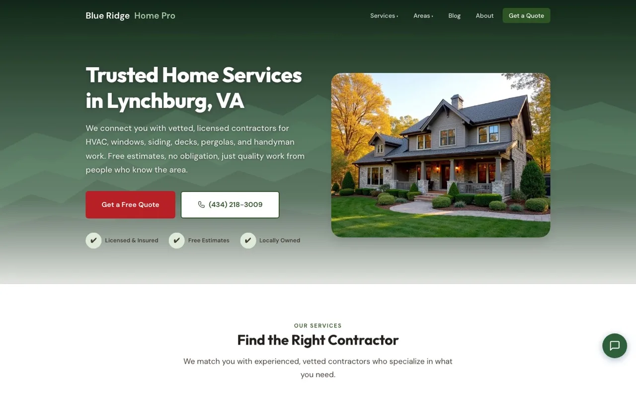 Blue Ridge Home Pro website screenshot
