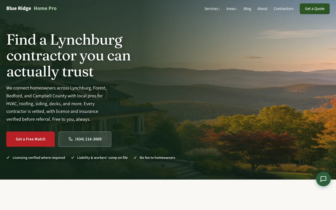 Blue Ridge Home Pro website screenshot