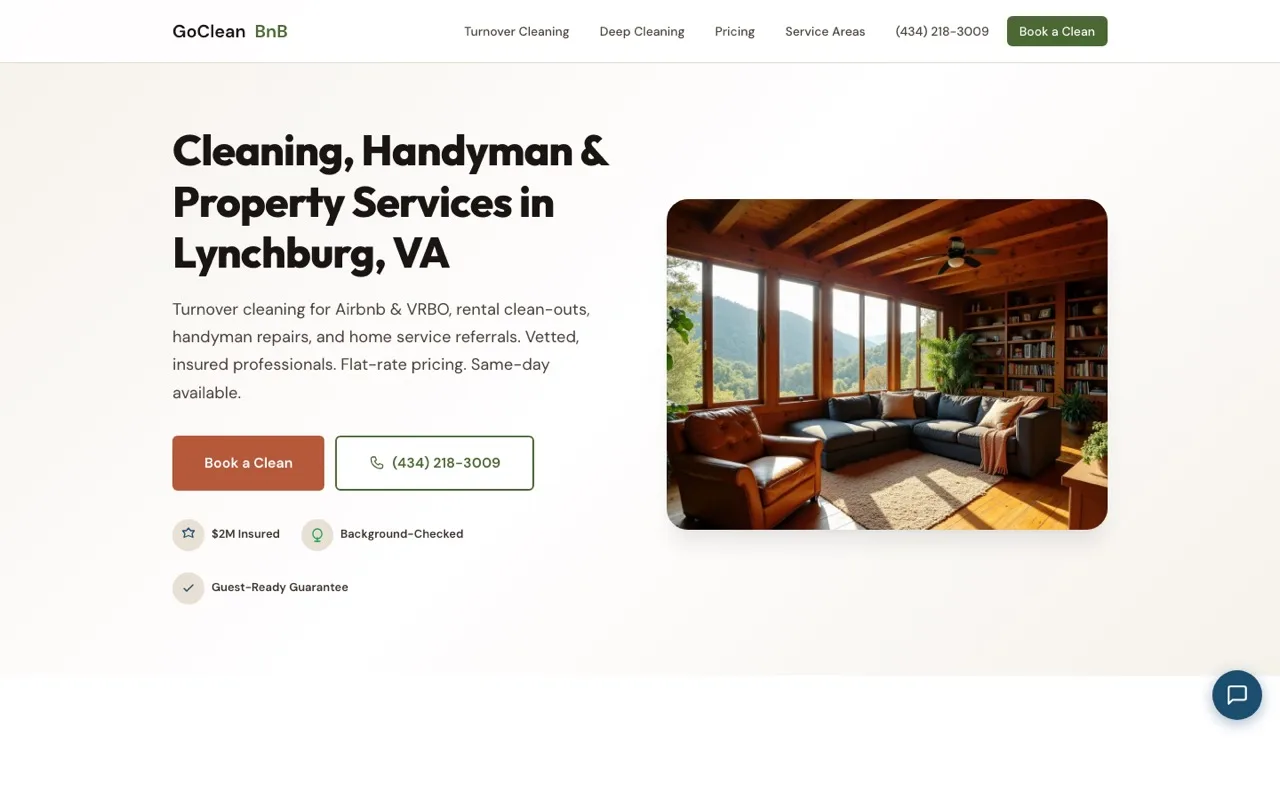 GoCleanBnB website screenshot