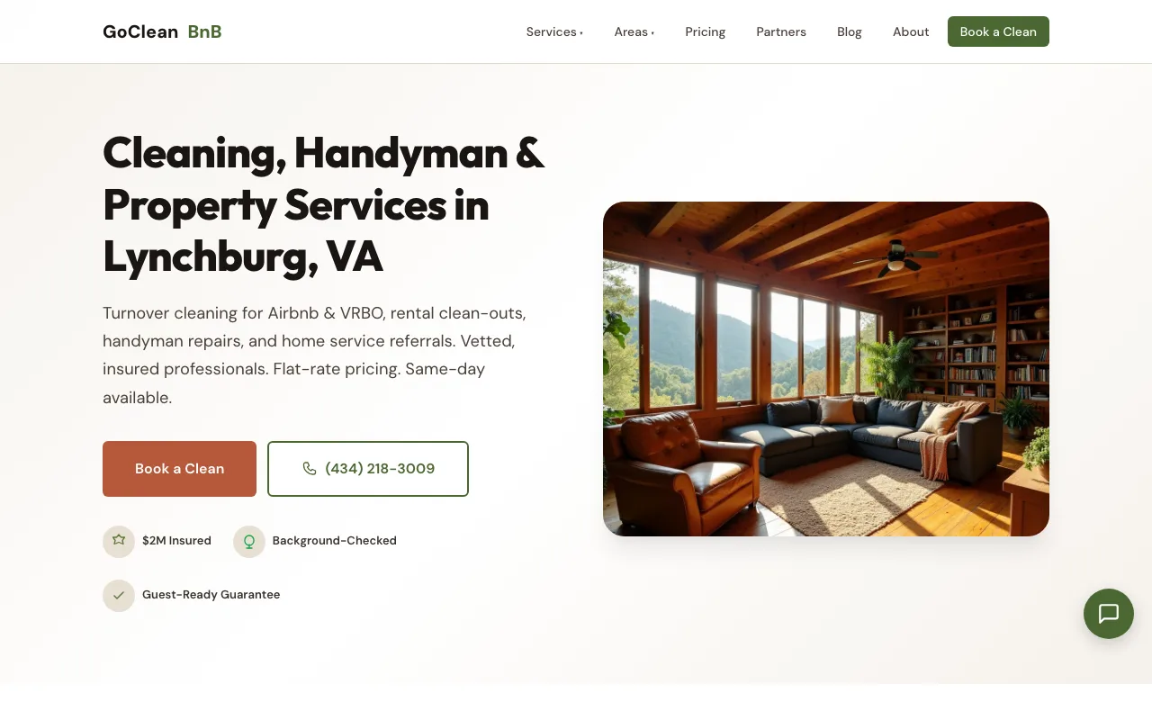 GoCleanBnB website screenshot