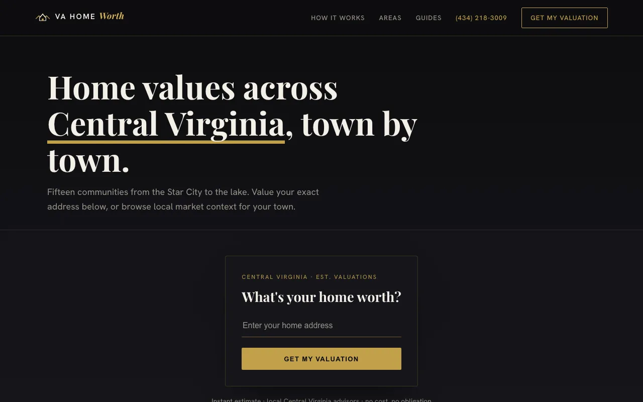 VA Home Worth home valuation site screenshot